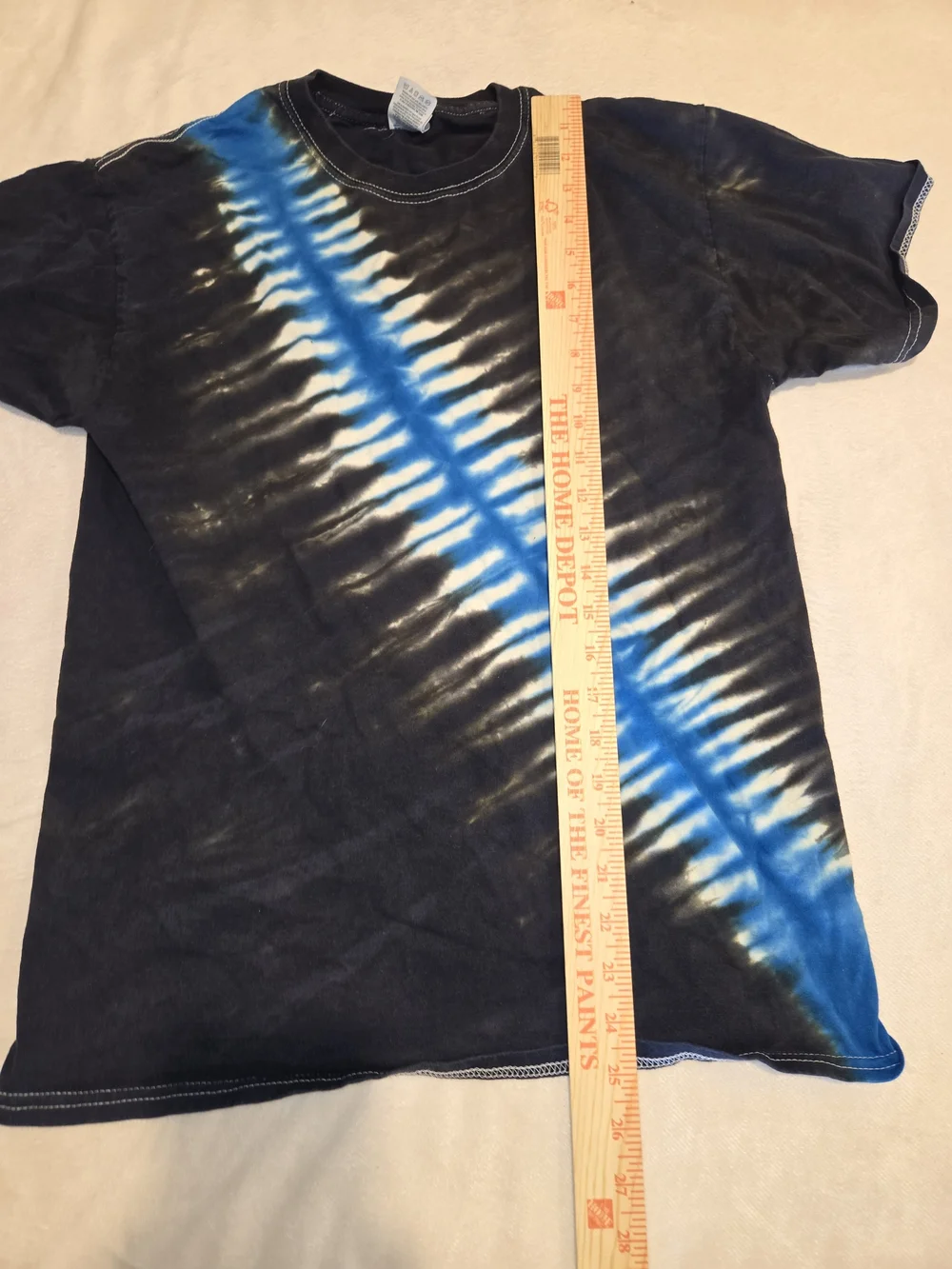 Fruit of the Loom Black Tie-Dye Tee with Blue and White Diagonal Stripe